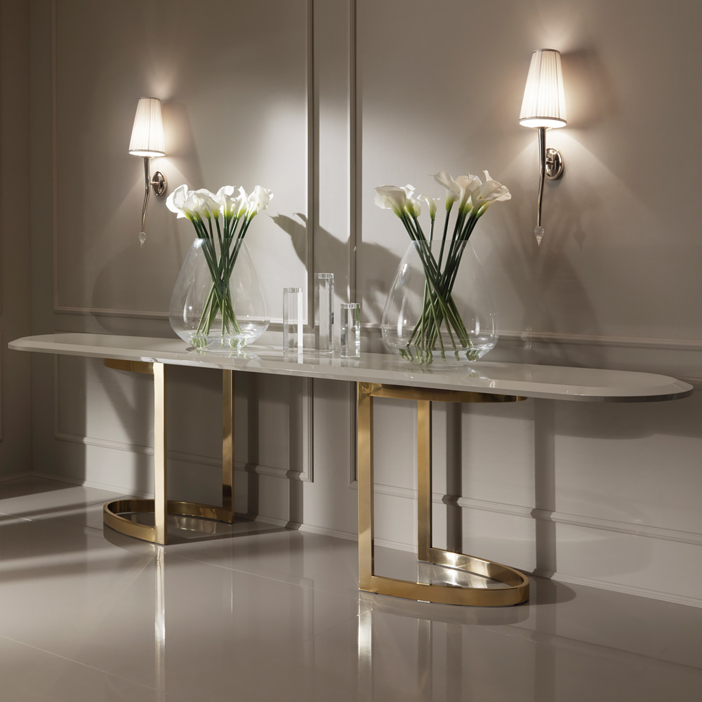 24 Carat Gold Plated Oval Designer Console Table
