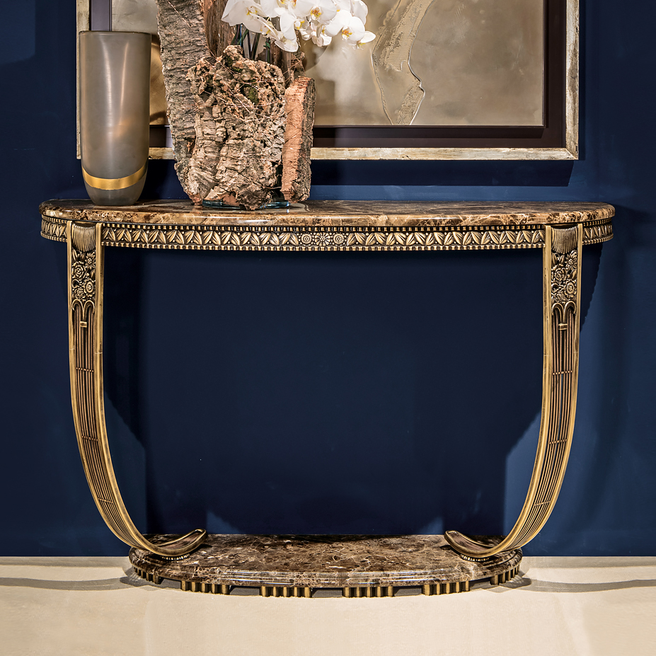 Traditional Bronze Demilune Marble Hall Table