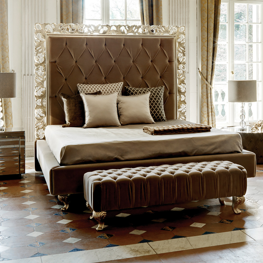 Designer Italian Ornate Baroque Silver Leaf Bed