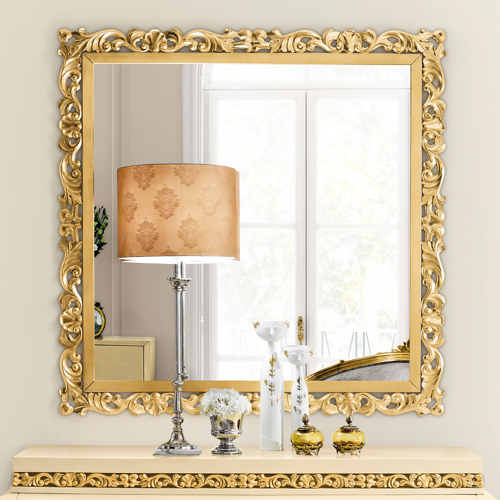 Exclusive Large Square Designer Gold Leaf Mirror