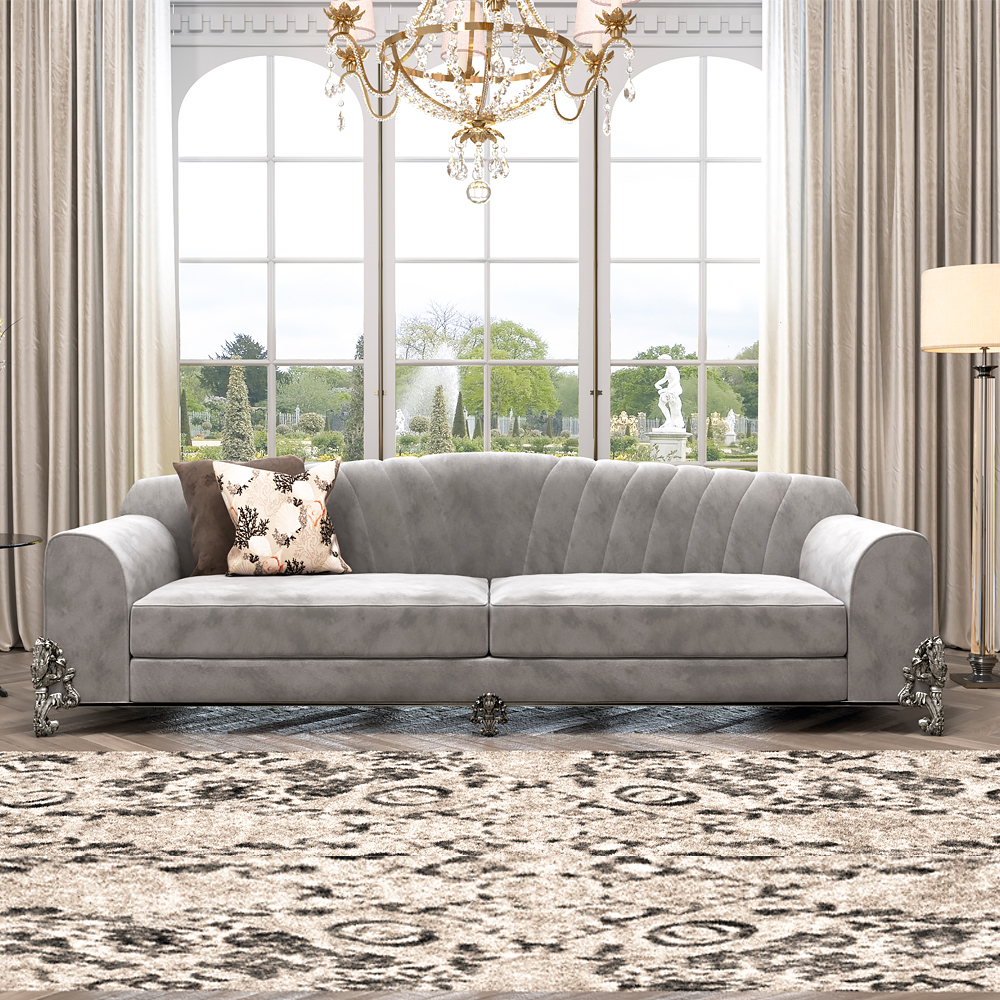 Classic Luxury Nubuck Leather Grey Sofa