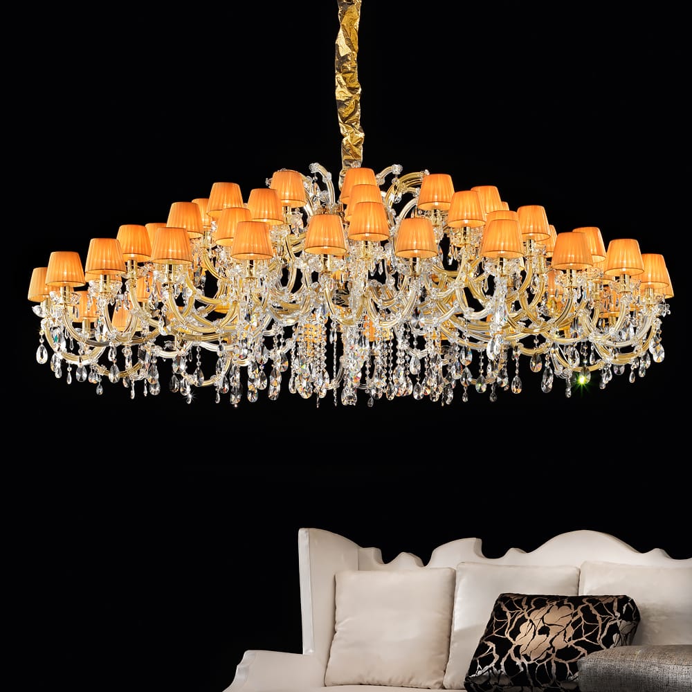 Large Amber Gold Plated Crystal Chandelier