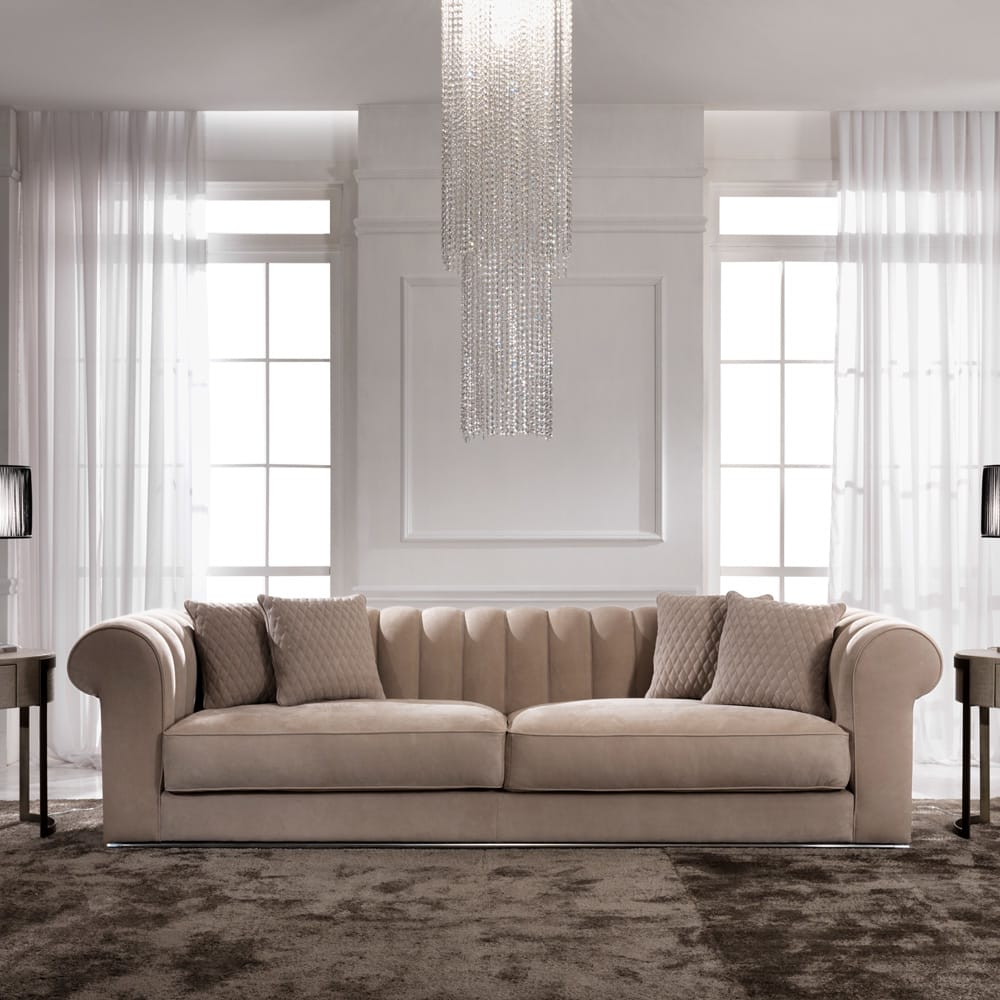Large Modern Padded Nubuck Leather Italian Sofa