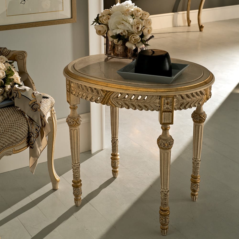 Luxury Italian Designer Oval Marble Side Table