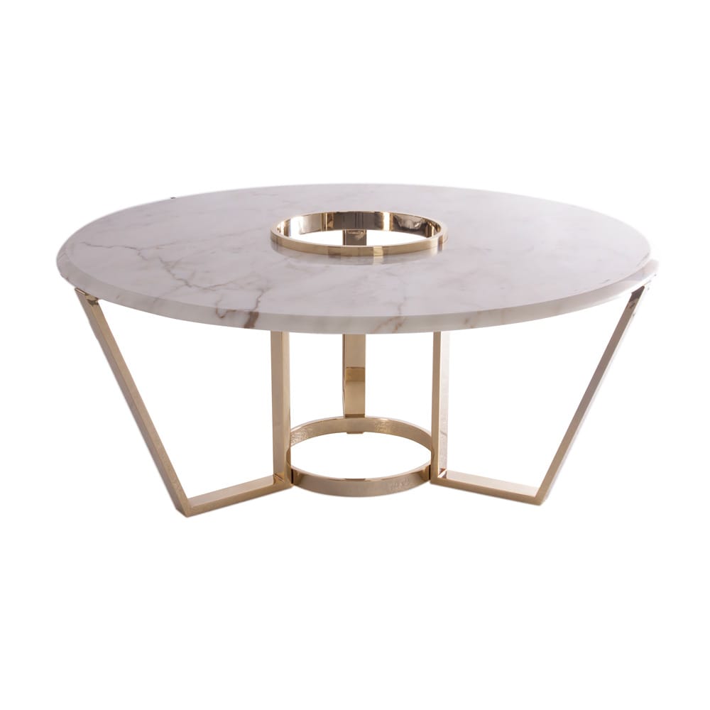 Modern Designer Gold Plated Round Marble Coffee Table