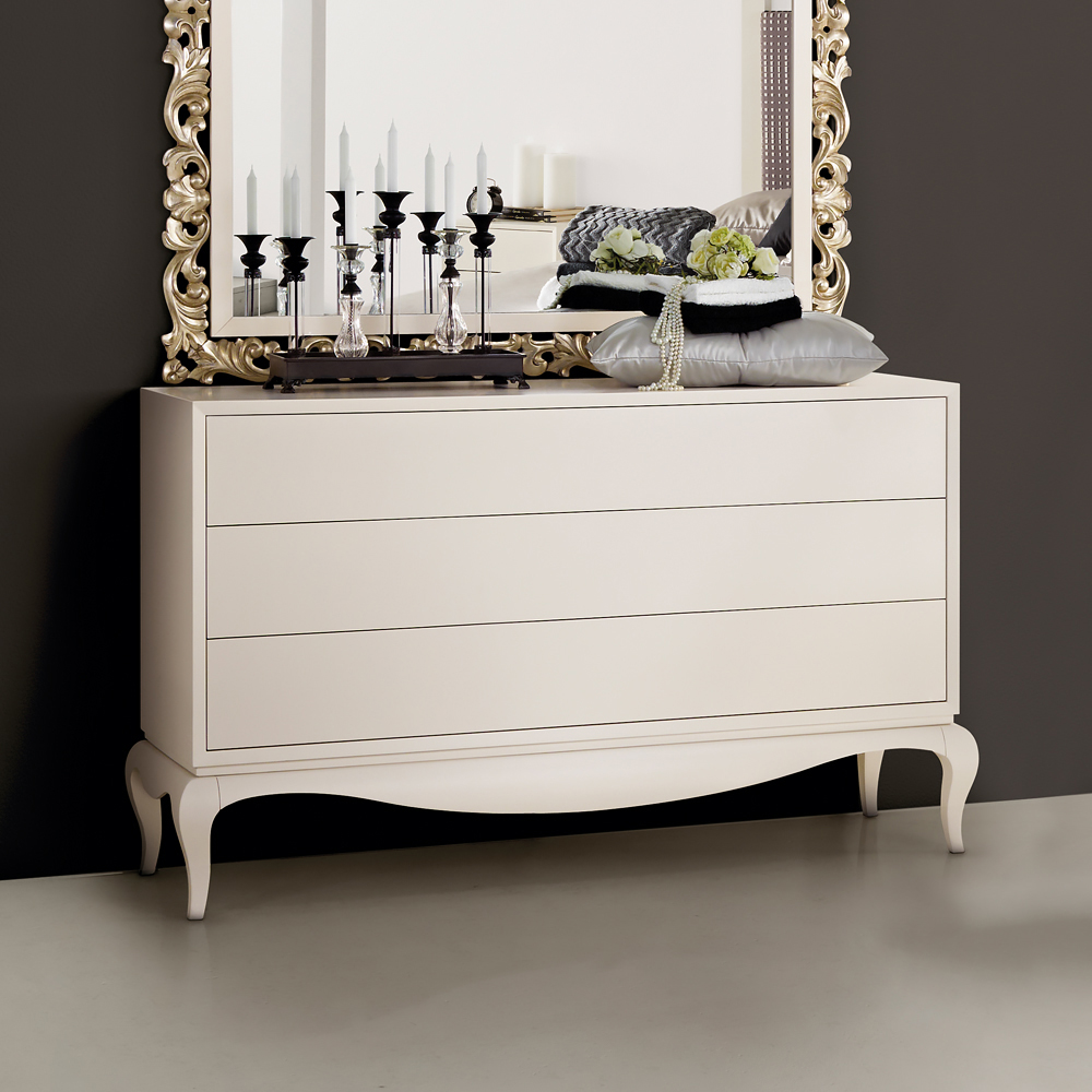 Contemporary White Lacquered Three Drawer Chest