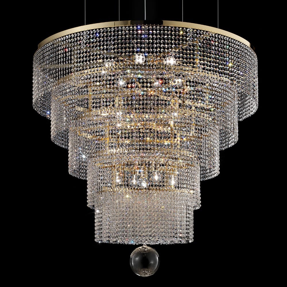 Large Tiered Crystal Gold Chandelier