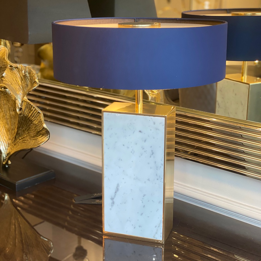 Modern Marble Designer Gold Table Lamp With Blue Shade