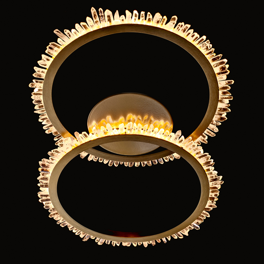 Double Ring Quartz Crystal Gold Ceiling Light
