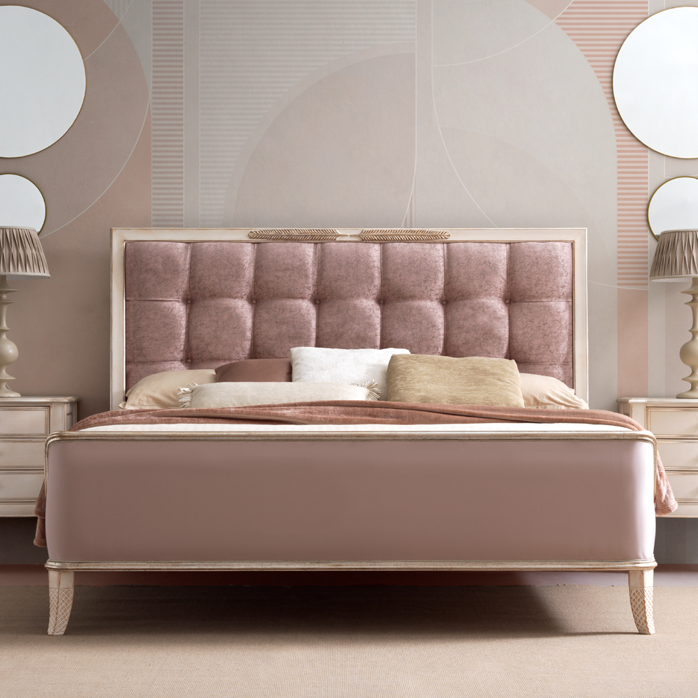 Feather Design Button Upholstered Sleigh Bed