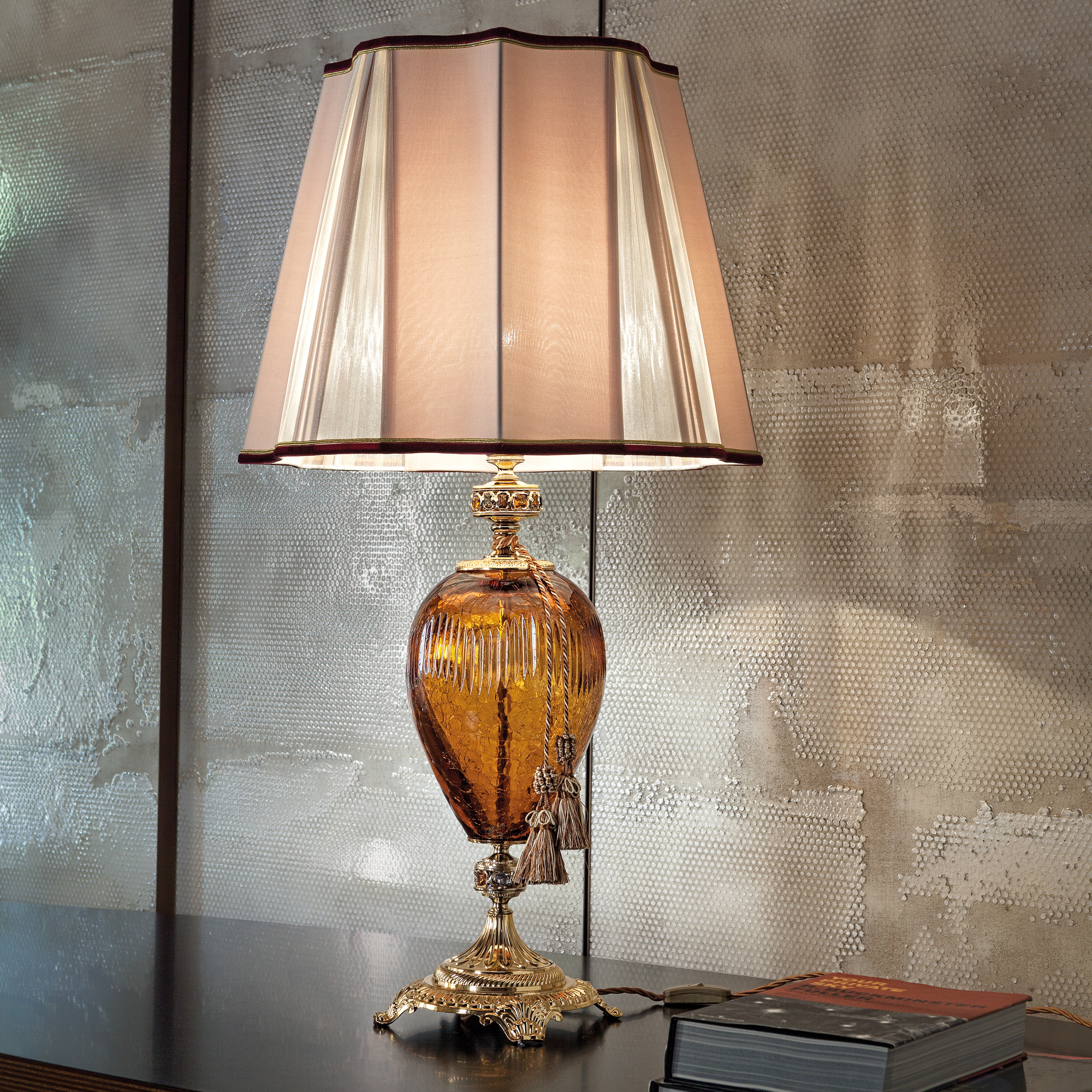 Large Traditional Amber Glass Table Lamp