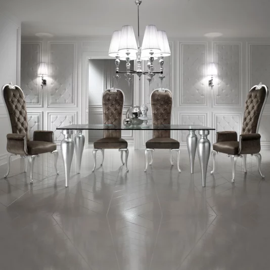 Italian Designer Silver Leaf Glass Dining Table Set