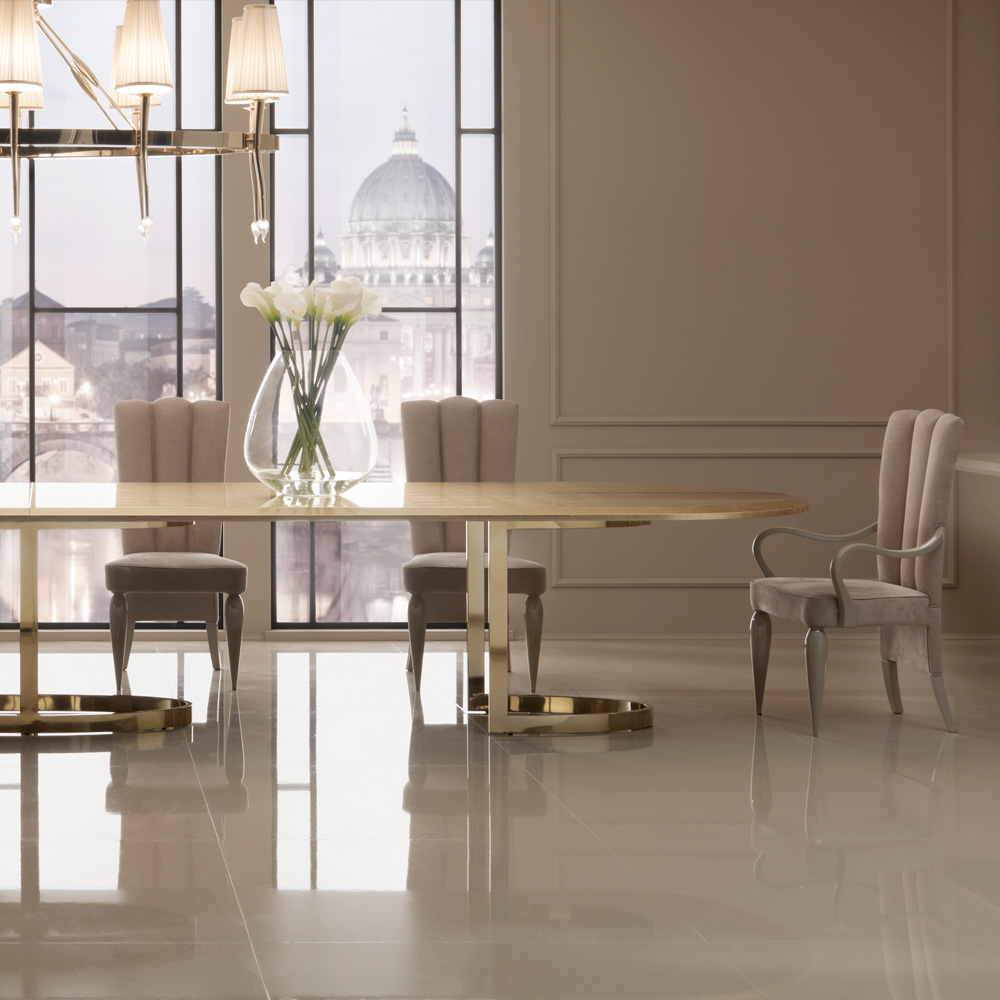 5m Large Designer Gold Oval Dining Table