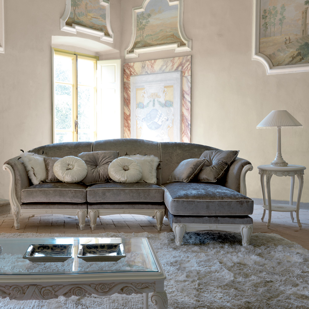 High End Italian Designer Grey Velvet Sectional Sofa