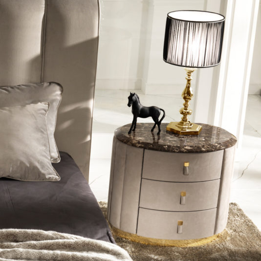 Nubuck Leather Luxury Oval Bedside Table