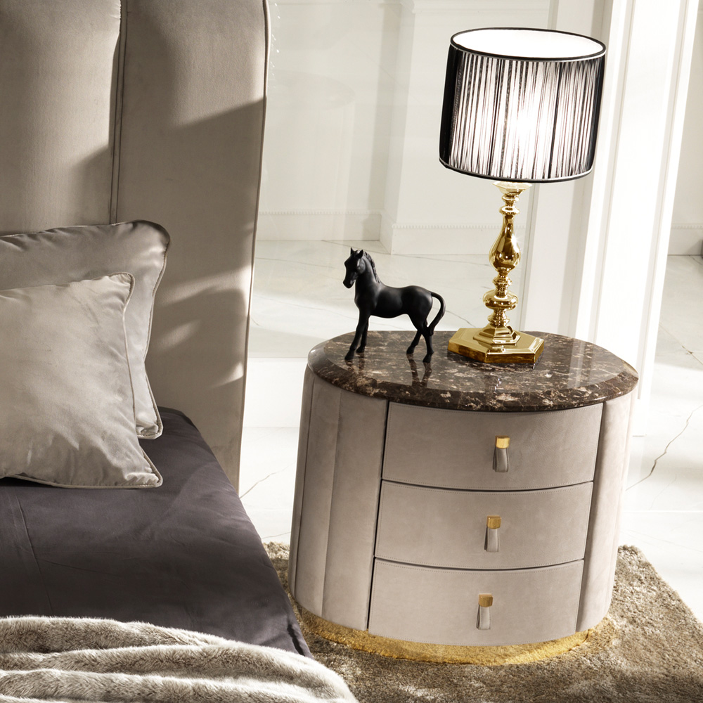 Nubuck Leather Luxury Oval Bedside Table - Juliettes Interiors