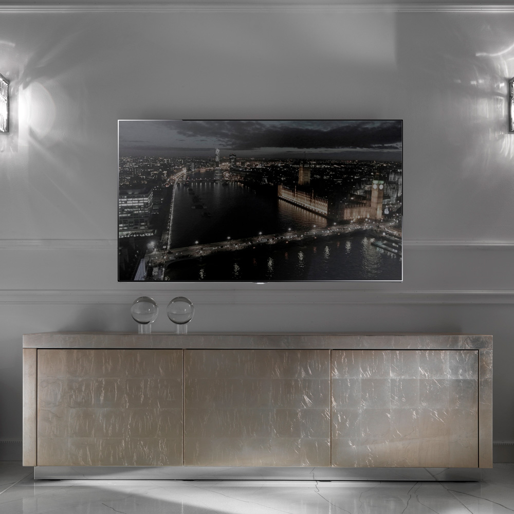 Contemporary Champagne Silver Leaf Sideboard TV Unit
