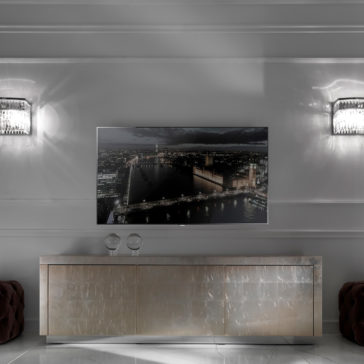 Contemporary Champagne Silver Leaf Sideboard TV Unit Contemporary Champagne Silver Leaf Sideboard TV Unit