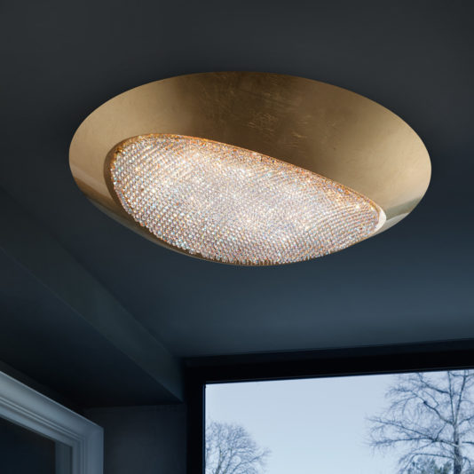 Contemporary Gold Italian Designer Crystal Ceiling Light