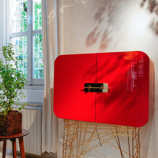 Contemporary Designer Cocktail Bar Cabinet modern red cocktail cabinet with gold matrix frame