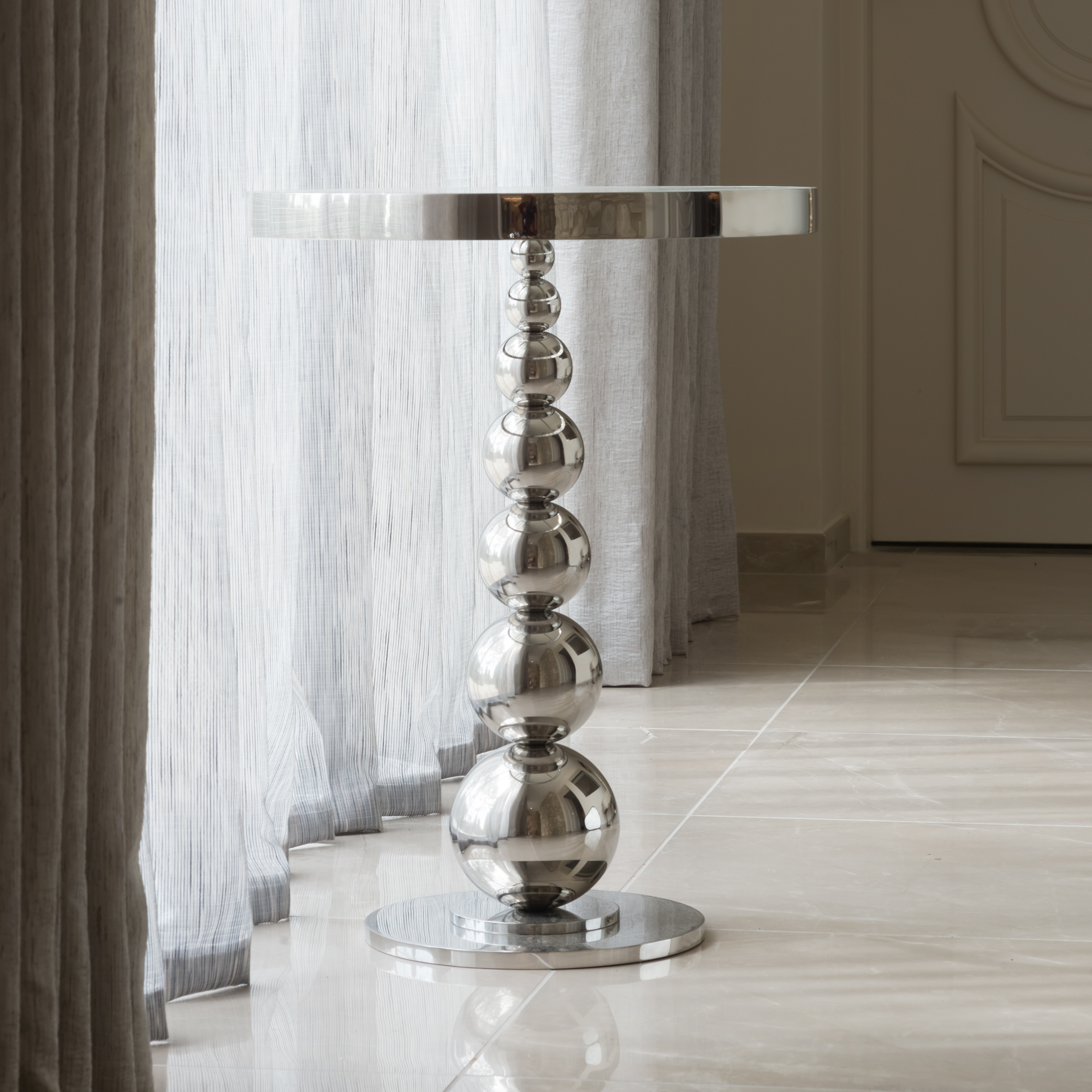 Contemporary Silver Totem Side Table