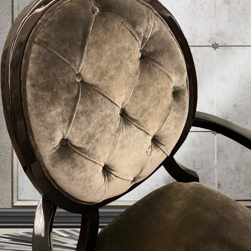 Luxury Grey Velvet Upholstered Dining Armchair
