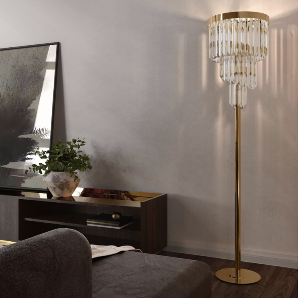 Designer Gold Plated Spiral Crystal Floor Lamp