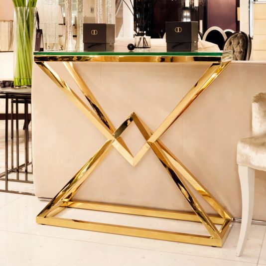 Contemporary Gold Glass Console Table
