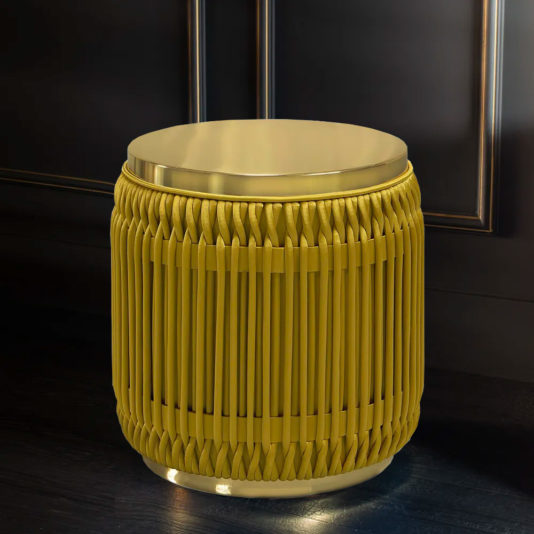 High End Designer Luxury Brass And Satin Upholstered Side Table