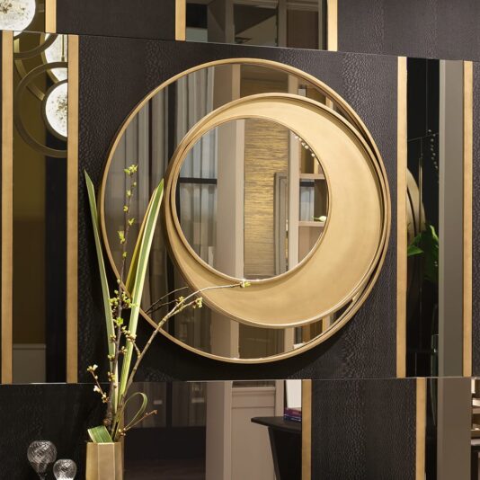 Modern Italian Designer Offset Circles Mirror