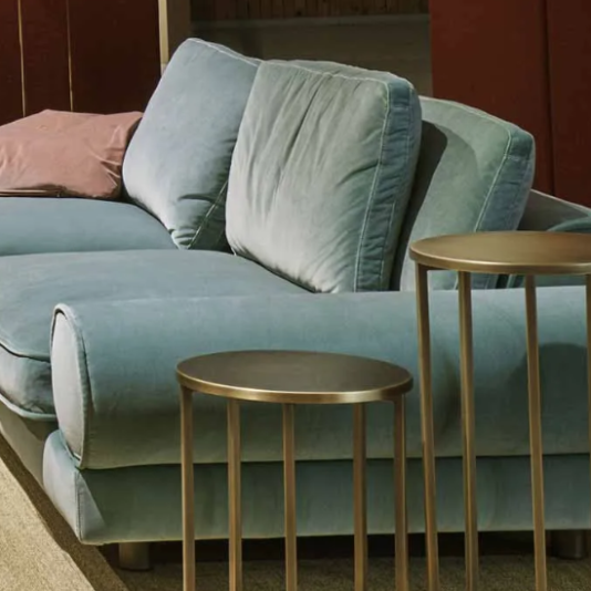 Velvet sofa, retro style, pale blue