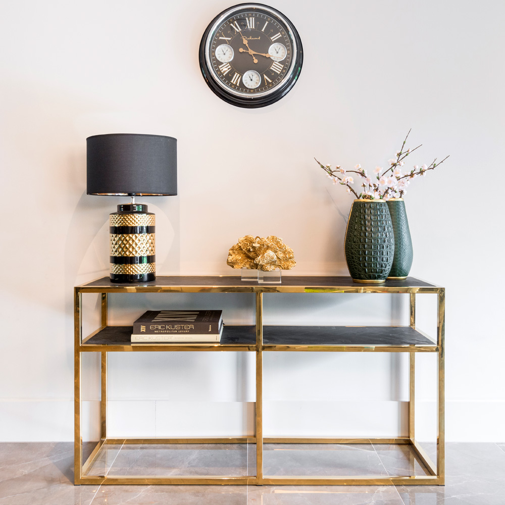 showhome furniture, Contemporary Black And Gold Narrow Console Table