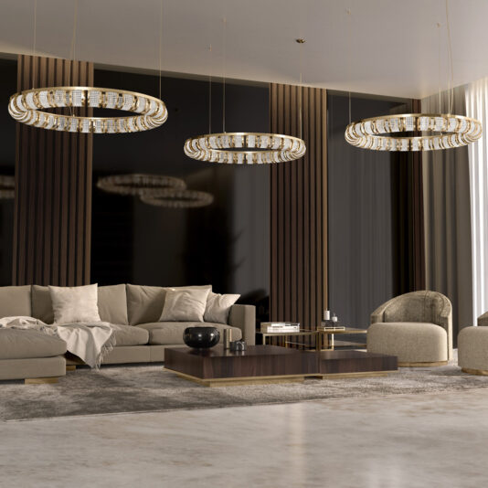 Designer Swarovski Crystal 24 Carat Gold Plated Circular Chandelier
