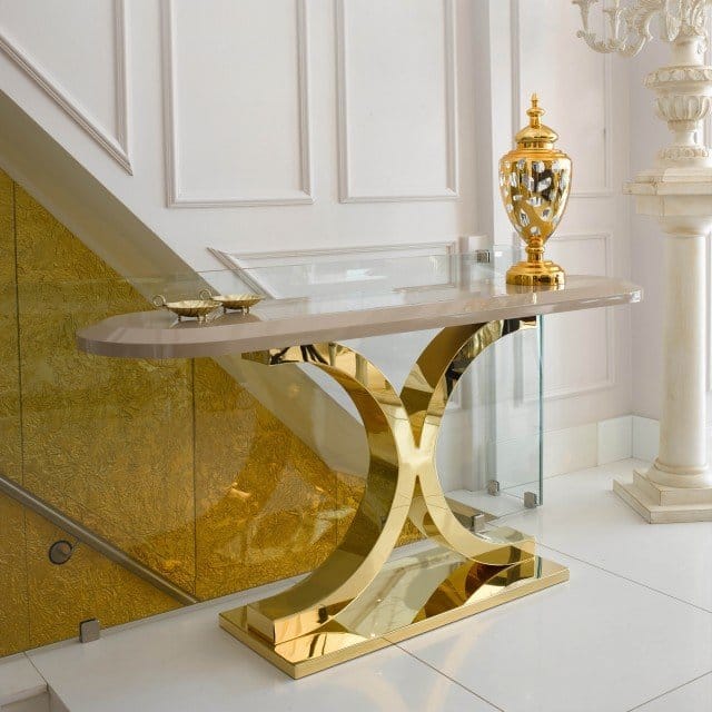 24 Carat Gold Plated Lacquered Designer, 24 Console Table