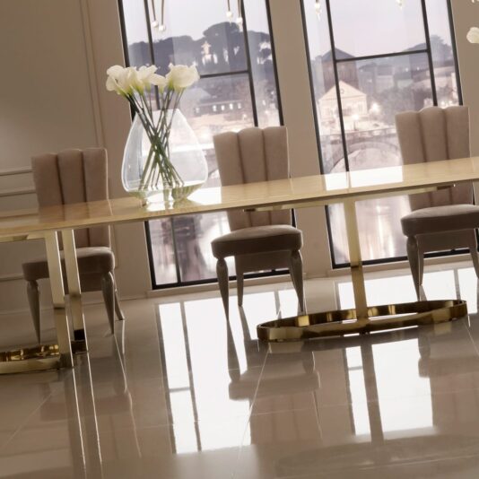 5m Large Designer Gold Oval Dining Set