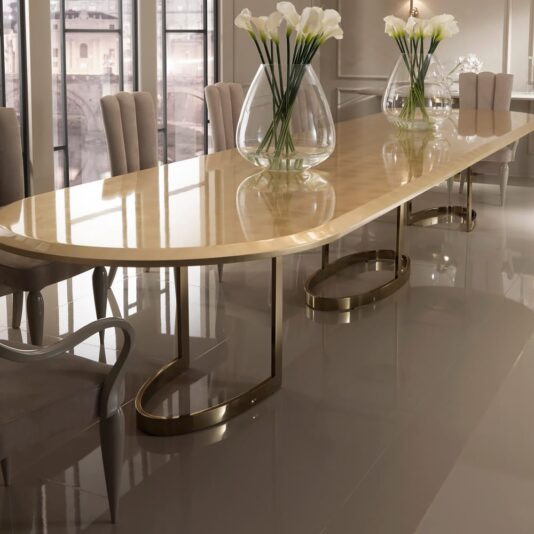 5m Large Designer Gold Oval Dining Table