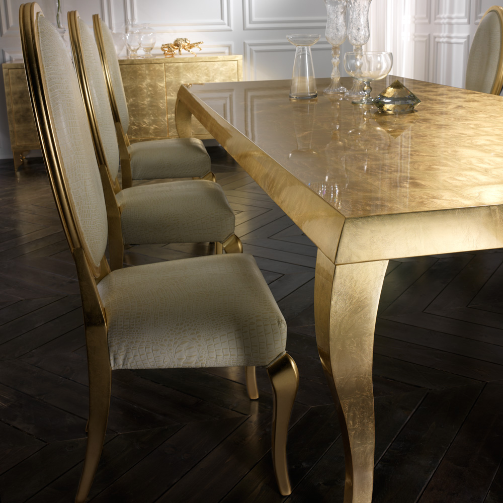 Designer Embossed Leather Gold Leaf Dining Chair