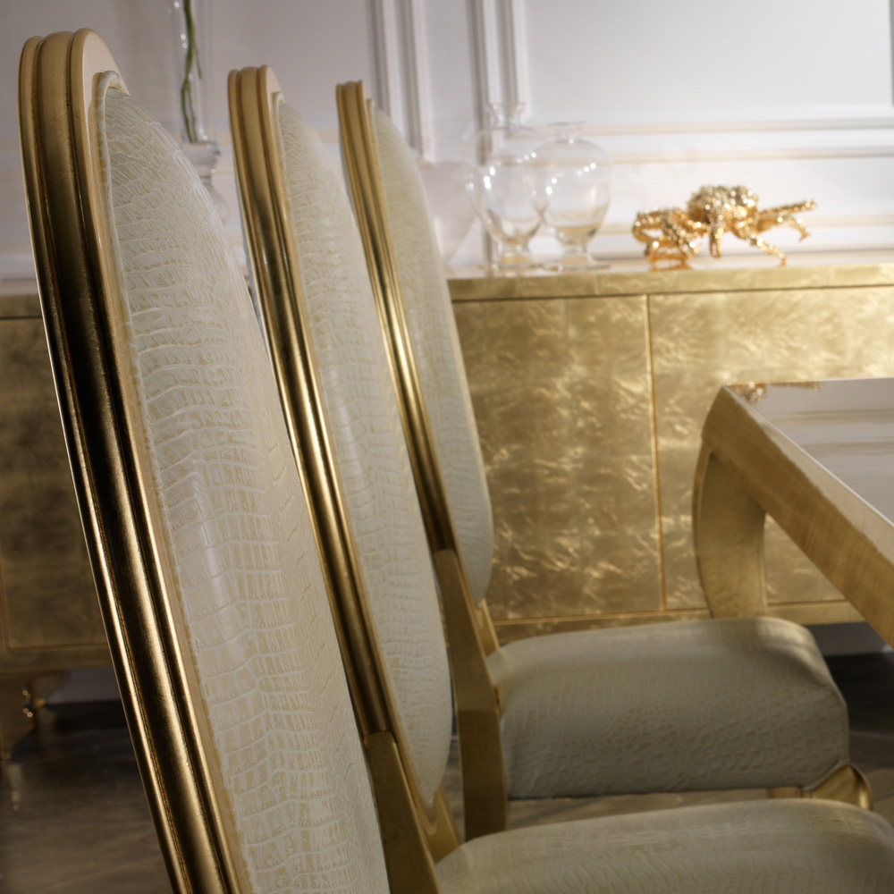 Designer Embossed Leather Gold Leaf Dining Chair