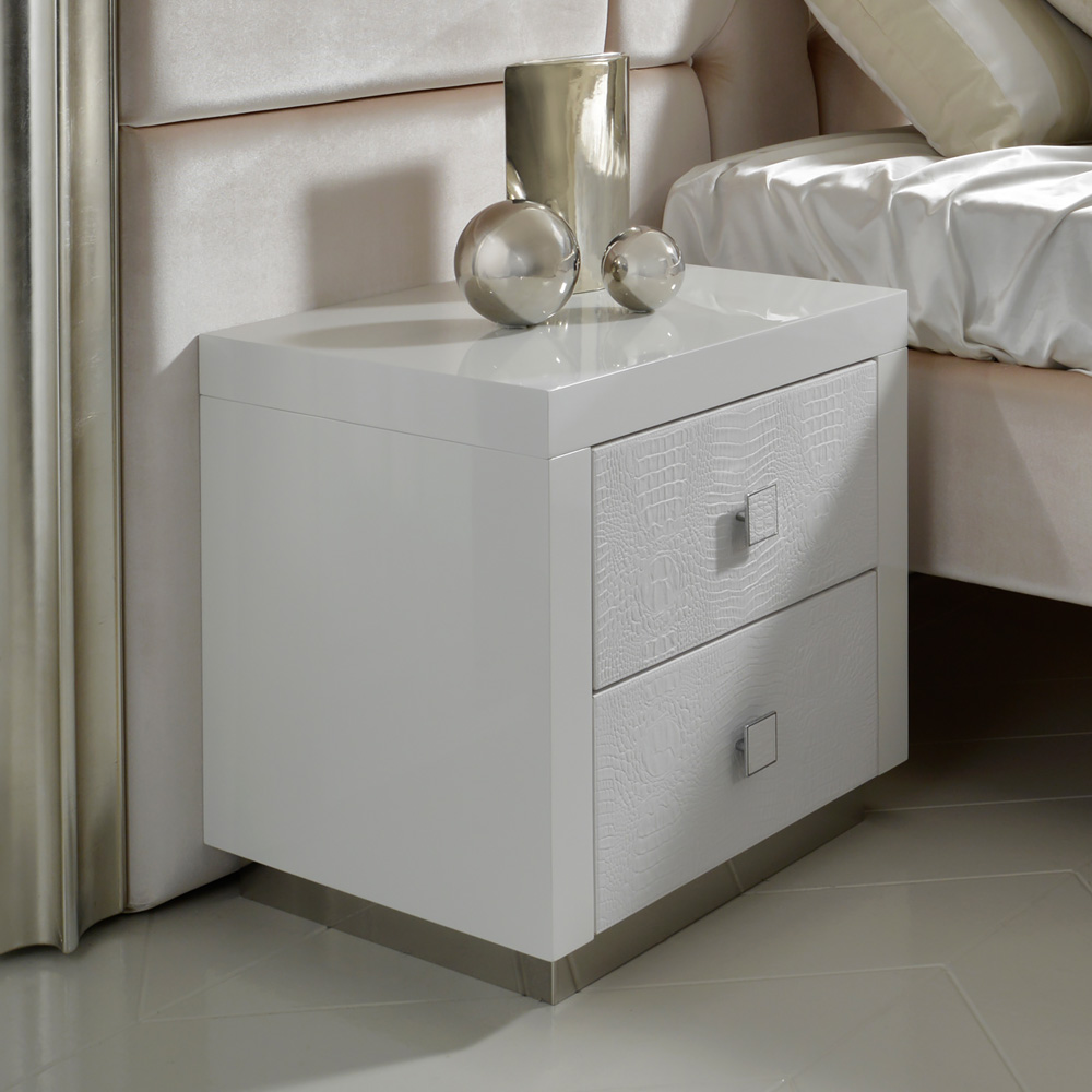 Textured Leather White Bedside Table
