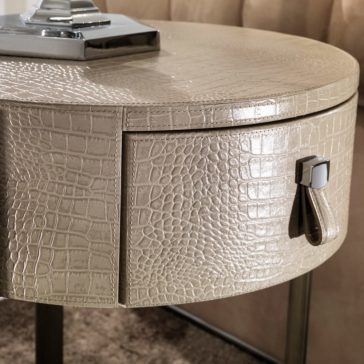 Textured Leather Side Table Alligator Leather Side Table