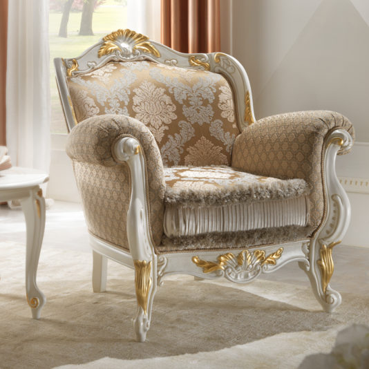 Italian Rococo Ivory and Gold Leaf Armchair
