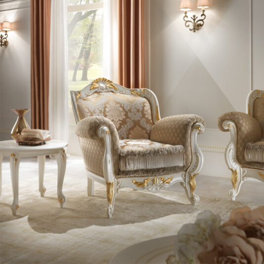 Alluring Rococo Ivory and Gold Leaf Armchair