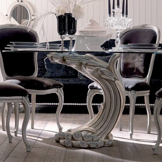 Antique Finish Silver Italian Pedestal Round Glass Dining Table Set Antique Silver Italian Pedestal Round Glass Dining Table Set