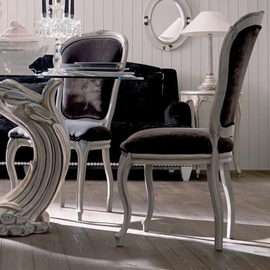 Antique Silver Italian Pedestal Round Glass Dining Table Set