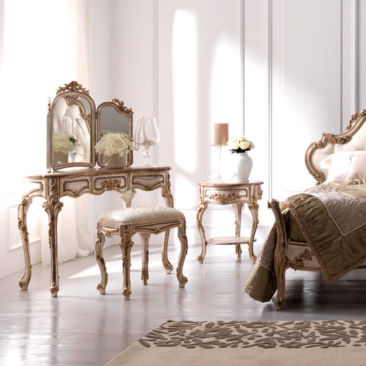 Antique Finish Silver Rococo Dressing Table Set Antique Silver Rococo Dressing Table Set