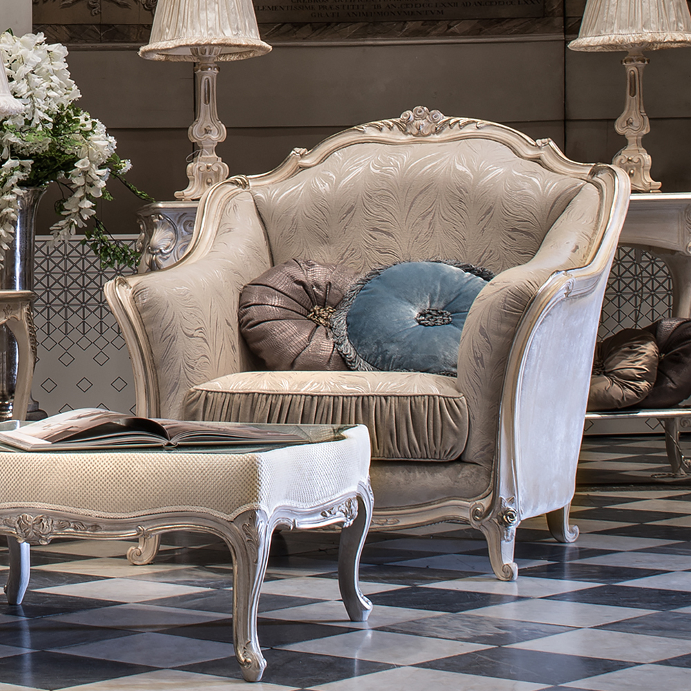 luxury interiors, Classic Italian Luxury Grey Velvet Armchair