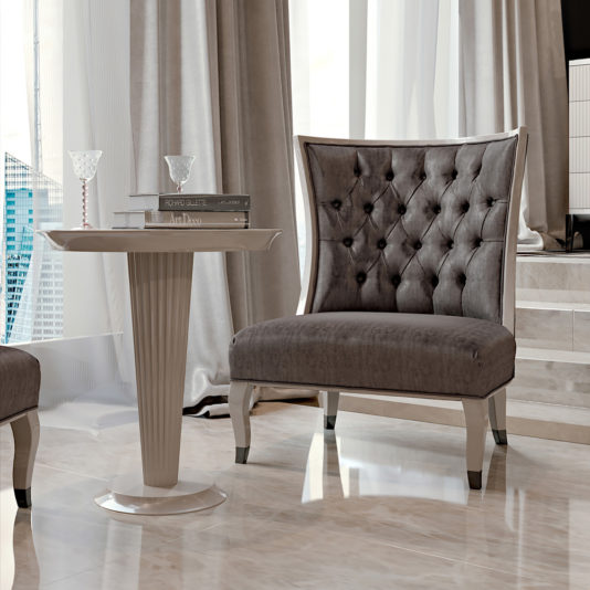 Art Deco Inspired Button Upholstered Winged Italian Designer Chair