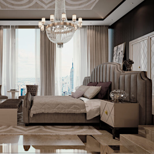 Art Deco Inspired High End Upholstered Bed With Extended Headboard Art Deco Inspired High End Upholstered Bed with Extended Headboard