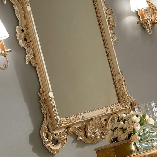 Baroque Reproduction Elegant Ivory and Gold Italian Wall Mirror Baroque Reproduction Elegant Ivory and Gold Italian Wall Mirror