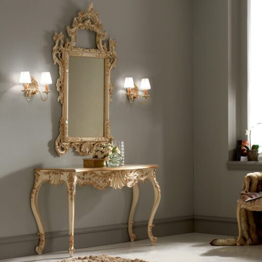 Baroque Reproduction Elegant Ivory and Gold Italian Wall Mirror Baroque Reproduction Elegant Ivory and Gold Italian Wall Mirror